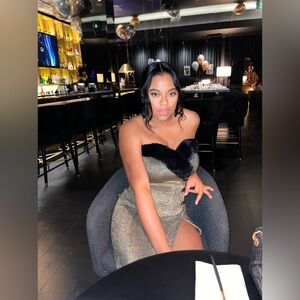 Fur Maxi Strapless shimmer thread dress size M/L